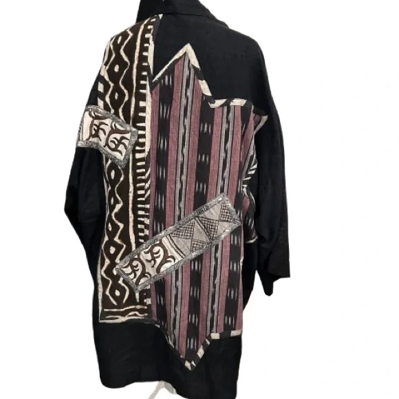 VTG 1980s Laise Adzer Oversized Kimono Cardigan Rare Tribal Lagenlook Artsy OS Jackets & Coats